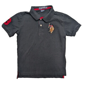 US Polo Assn Shirt Youth Boys Medium (8) Black Logo Red Number 3